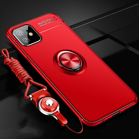Funda Silicona Carcasa Ultrafina Goma con Magnetico Anillo de dedo Soporte N03 para Apple iPhone 12 Rojo