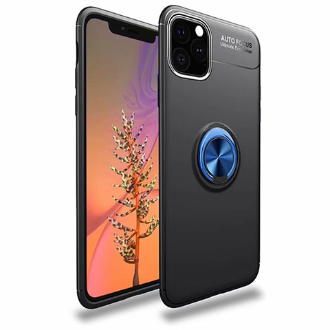 Funda Silicona Carcasa Ultrafina Goma con Magnetico Anillo de dedo Soporte para Apple iPhone 11 Pro Azul y Negro