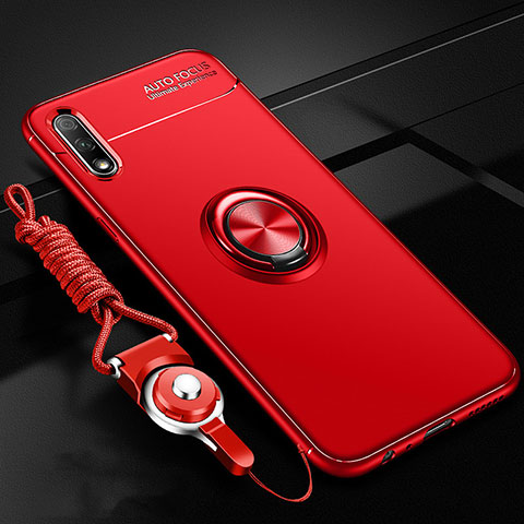 Funda Silicona Carcasa Ultrafina Goma con Magnetico Anillo de dedo Soporte para Huawei Enjoy 10 Rojo