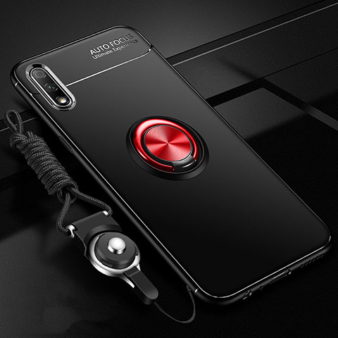 Funda Silicona Carcasa Ultrafina Goma con Magnetico Anillo de dedo Soporte para Huawei Enjoy 10 Rojo y Negro