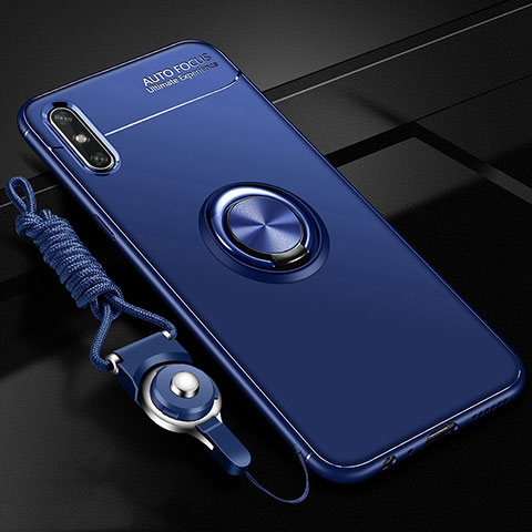 Funda Silicona Carcasa Ultrafina Goma con Magnetico Anillo de dedo Soporte para Huawei Enjoy 10e Azul