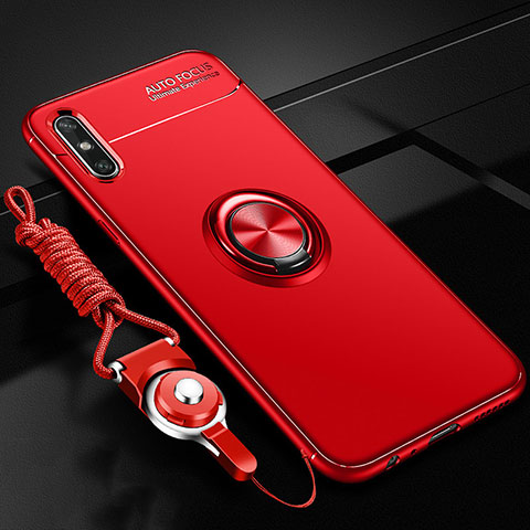Funda Silicona Carcasa Ultrafina Goma con Magnetico Anillo de dedo Soporte para Huawei Enjoy 10e Rojo