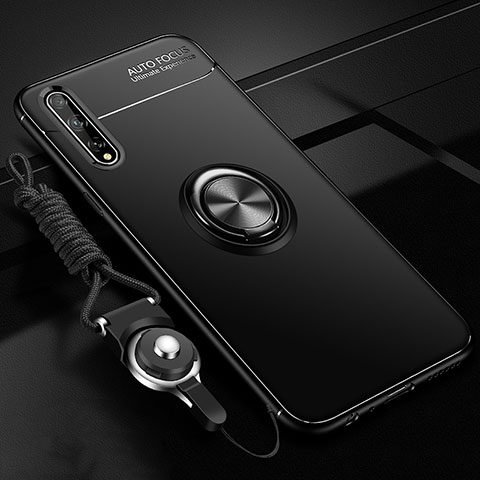 Funda Silicona Carcasa Ultrafina Goma con Magnetico Anillo de dedo Soporte para Huawei Enjoy 10S Negro
