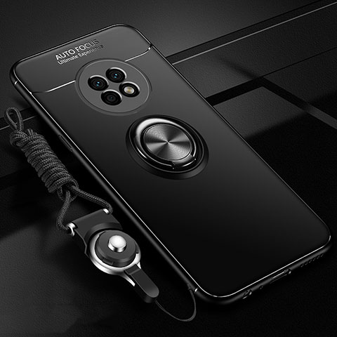 Funda Silicona Carcasa Ultrafina Goma con Magnetico Anillo de dedo Soporte para Huawei Enjoy 20 Plus 5G Negro