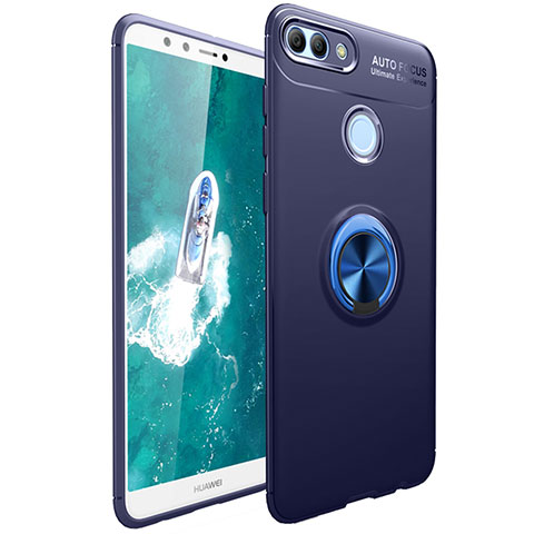 Funda Silicona Carcasa Ultrafina Goma con Magnetico Anillo de dedo Soporte para Huawei Enjoy 8 Plus Azul