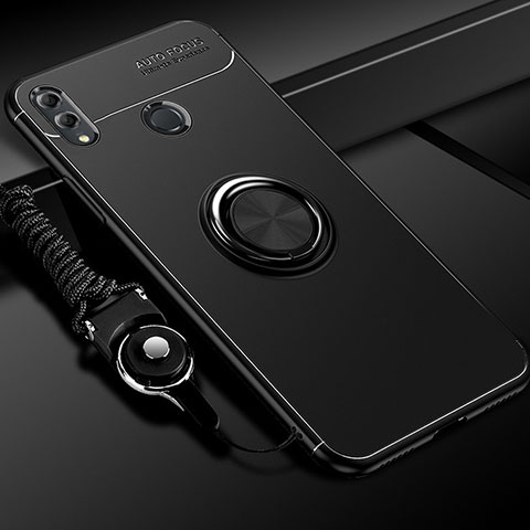 Funda Silicona Carcasa Ultrafina Goma con Magnetico Anillo de dedo Soporte para Huawei Honor 10 Lite Negro