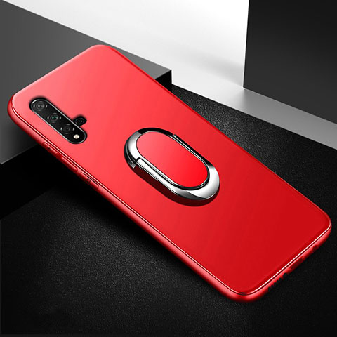 Funda Silicona Carcasa Ultrafina Goma con Magnetico Anillo de dedo Soporte para Huawei Honor 20 Rojo