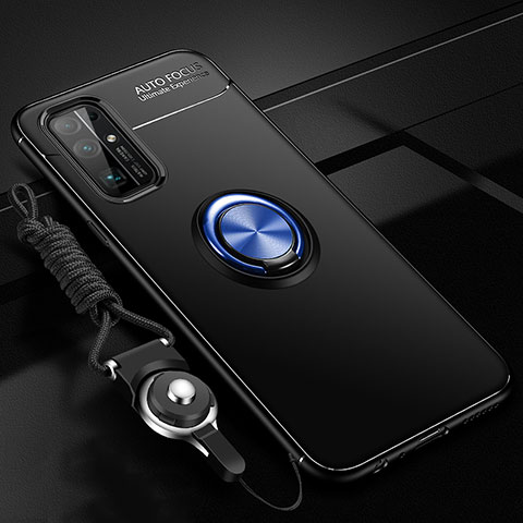 Funda Silicona Carcasa Ultrafina Goma con Magnetico Anillo de dedo Soporte para Huawei Honor 30 Azul y Negro