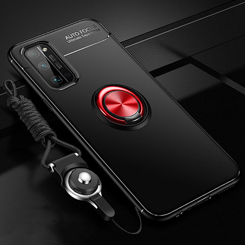Funda Silicona Carcasa Ultrafina Goma con Magnetico Anillo de dedo Soporte para Huawei Honor 30 Pro Rojo y Negro