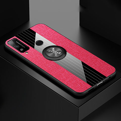 Funda Silicona Carcasa Ultrafina Goma con Magnetico Anillo de dedo Soporte para Huawei Honor Play4T Rosa Roja
