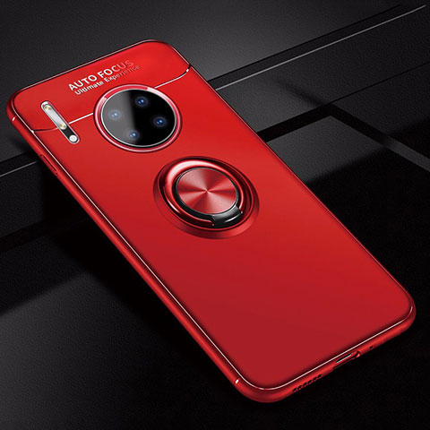 Funda Silicona Carcasa Ultrafina Goma con Magnetico Anillo de dedo Soporte para Huawei Mate 30 Pro 5G Rojo