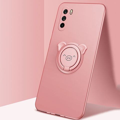 Funda Silicona Carcasa Ultrafina Goma con Magnetico Anillo de dedo Soporte para Huawei Mate 40 Lite 5G Oro Rosa
