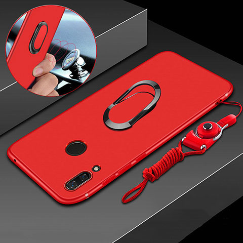 Funda Silicona Carcasa Ultrafina Goma con Magnetico Anillo de dedo Soporte para Huawei Nova 3i Rojo
