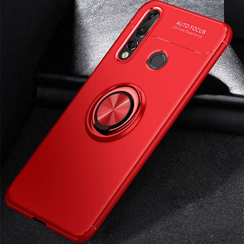 Funda Silicona Carcasa Ultrafina Goma con Magnetico Anillo de dedo Soporte para Huawei Nova 4e Rojo