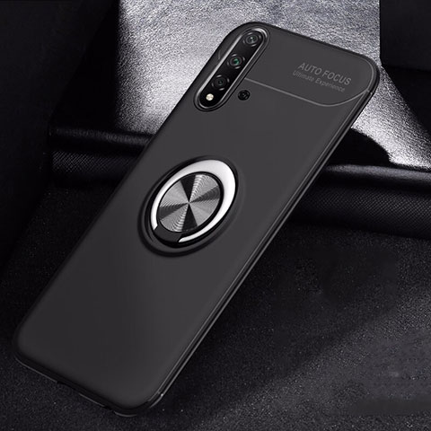 Funda Silicona Carcasa Ultrafina Goma con Magnetico Anillo de dedo Soporte para Huawei Nova 5 Negro