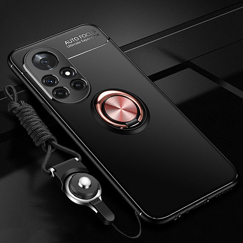 Funda Silicona Carcasa Ultrafina Goma con Magnetico Anillo de dedo Soporte para Huawei Nova 8 Pro 5G Oro y Negro
