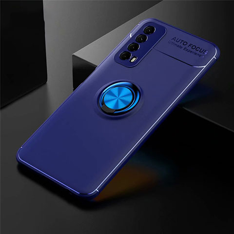 Funda Silicona Carcasa Ultrafina Goma con Magnetico Anillo de dedo Soporte para Huawei P Smart (2021) Azul