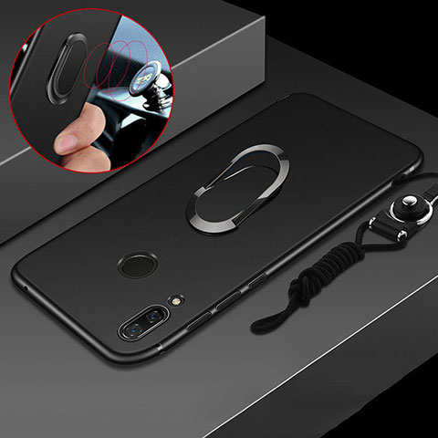 Funda Silicona Carcasa Ultrafina Goma con Magnetico Anillo de dedo Soporte para Huawei P Smart+ Plus Negro