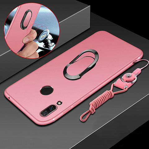 Funda Silicona Carcasa Ultrafina Goma con Magnetico Anillo de dedo Soporte para Huawei P Smart+ Plus Rosa