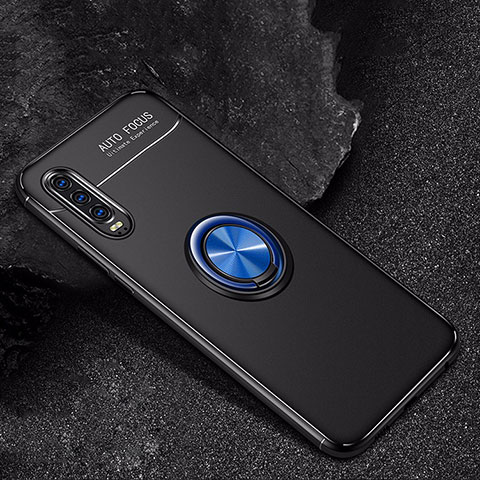 Funda Silicona Carcasa Ultrafina Goma con Magnetico Anillo de dedo Soporte para Huawei P30 Azul y Negro