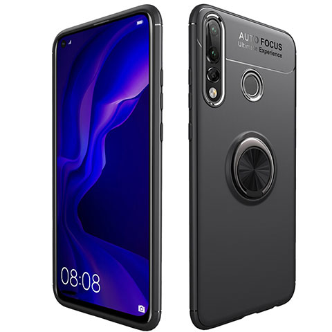 Funda Silicona Carcasa Ultrafina Goma con Magnetico Anillo de dedo Soporte para Huawei P30 Lite Negro