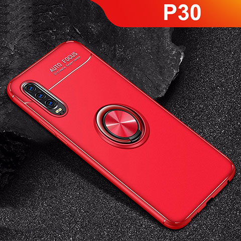 Funda Silicona Carcasa Ultrafina Goma con Magnetico Anillo de dedo Soporte para Huawei P30 Rojo