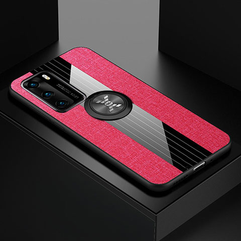 Funda Silicona Carcasa Ultrafina Goma con Magnetico Anillo de dedo Soporte para Huawei P40 Rosa Roja