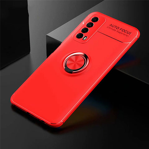 Funda Silicona Carcasa Ultrafina Goma con Magnetico Anillo de dedo Soporte para Huawei Y7a Rojo