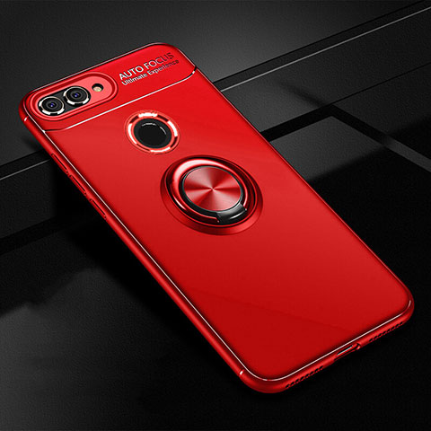 Funda Silicona Carcasa Ultrafina Goma con Magnetico Anillo de dedo Soporte para Huawei Y9 (2018) Rojo