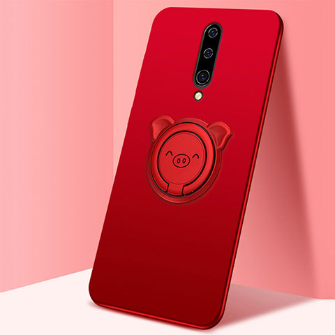 Funda Silicona Carcasa Ultrafina Goma con Magnetico Anillo de dedo Soporte para OnePlus 8 Rojo