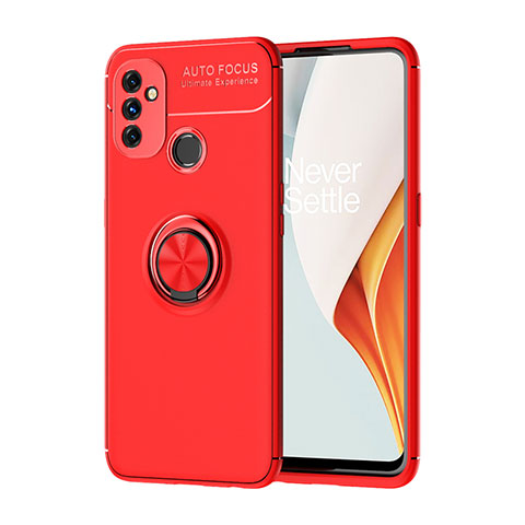 Funda Silicona Carcasa Ultrafina Goma con Magnetico Anillo de dedo Soporte para OnePlus Nord N100 Rojo