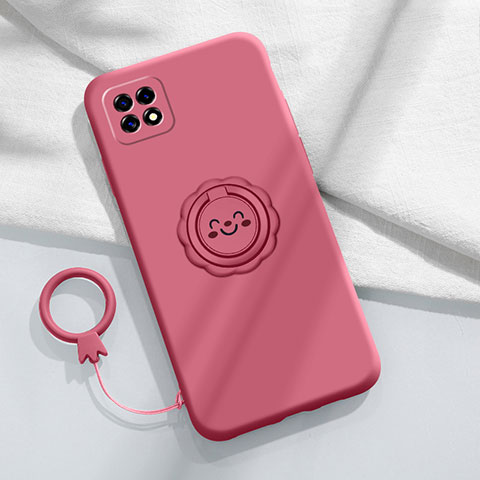 Funda Silicona Carcasa Ultrafina Goma con Magnetico Anillo de dedo Soporte para Oppo A73 5G Rojo Rosa