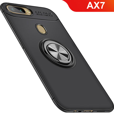 Funda Silicona Carcasa Ultrafina Goma con Magnetico Anillo de dedo Soporte para Oppo AX7 Negro