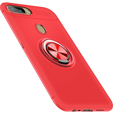 Funda Silicona Carcasa Ultrafina Goma con Magnetico Anillo de dedo Soporte para Oppo AX7 Rojo