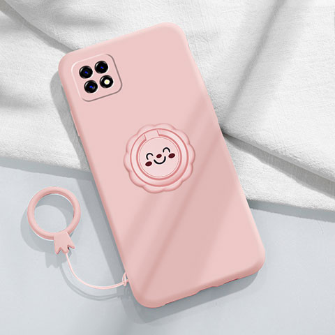 Funda Silicona Carcasa Ultrafina Goma con Magnetico Anillo de dedo Soporte para Oppo Reno4 SE 5G Rosa