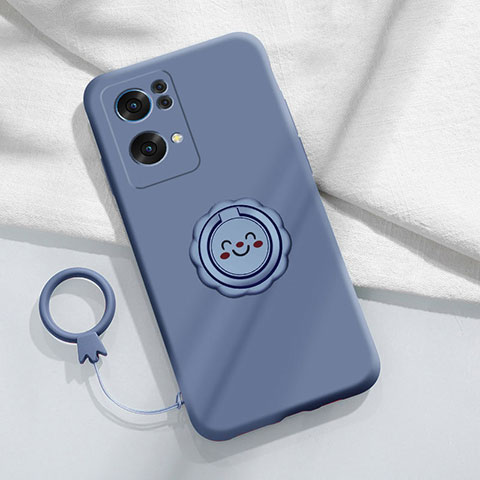 Funda Silicona Carcasa Ultrafina Goma con Magnetico Anillo de dedo Soporte para Oppo Reno7 Pro 5G Gris Lavanda