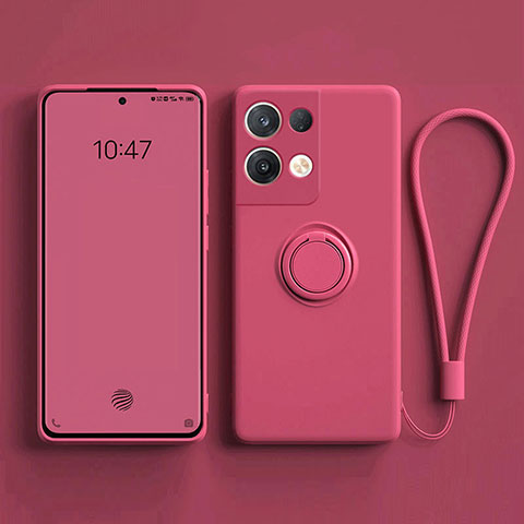 Funda Silicona Carcasa Ultrafina Goma con Magnetico Anillo de dedo Soporte para Oppo Reno8 5G Rosa Roja