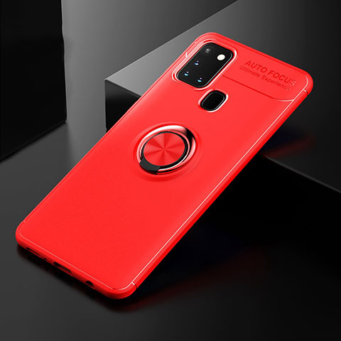 Funda Silicona Carcasa Ultrafina Goma con Magnetico Anillo de dedo Soporte para Samsung Galaxy A21s Rojo