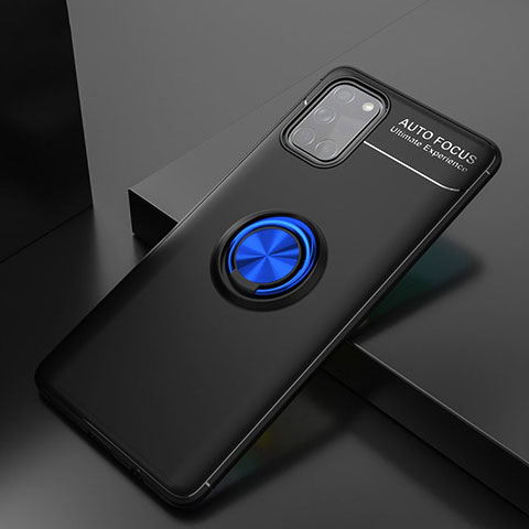 Funda Silicona Carcasa Ultrafina Goma con Magnetico Anillo de dedo Soporte para Samsung Galaxy A31 Azul y Negro