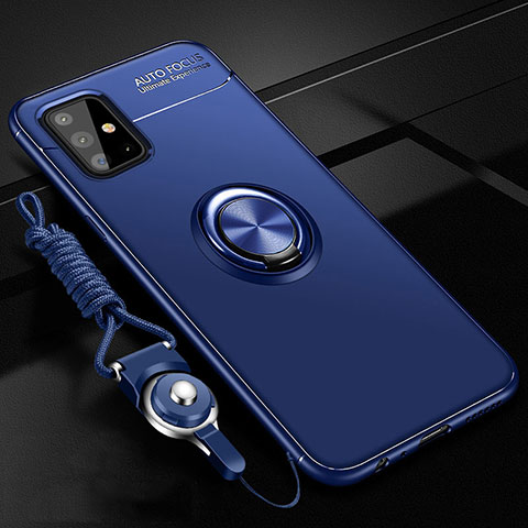Funda Silicona Carcasa Ultrafina Goma con Magnetico Anillo de dedo Soporte para Samsung Galaxy A51 4G Azul