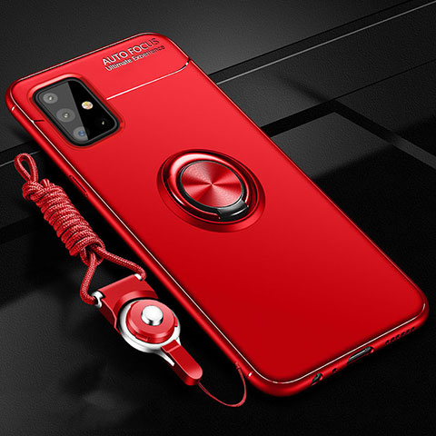 Funda Silicona Carcasa Ultrafina Goma con Magnetico Anillo de dedo Soporte para Samsung Galaxy A51 4G Rojo
