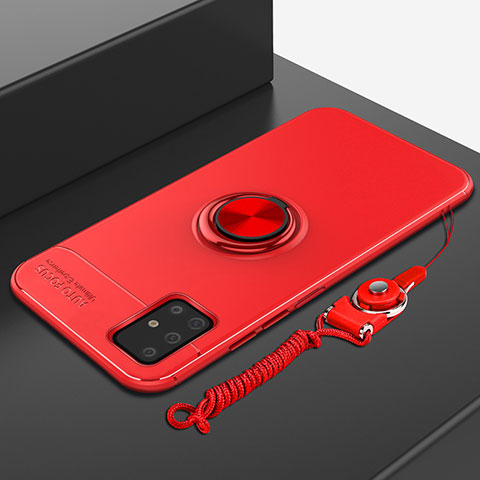 Funda Silicona Carcasa Ultrafina Goma con Magnetico Anillo de dedo Soporte para Samsung Galaxy A51 5G Rojo