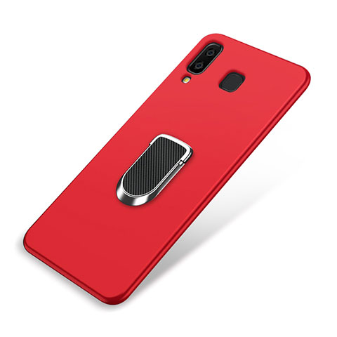 Funda Silicona Carcasa Ultrafina Goma con Magnetico Anillo de dedo Soporte para Samsung Galaxy A9 Star SM-G8850 Rojo