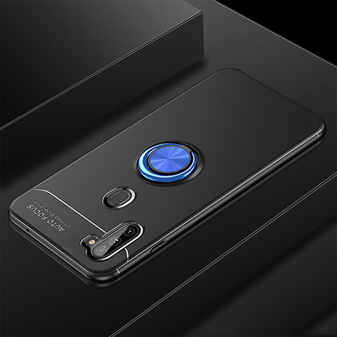 Funda Silicona Carcasa Ultrafina Goma con Magnetico Anillo de dedo Soporte para Samsung Galaxy M11 Azul y Negro