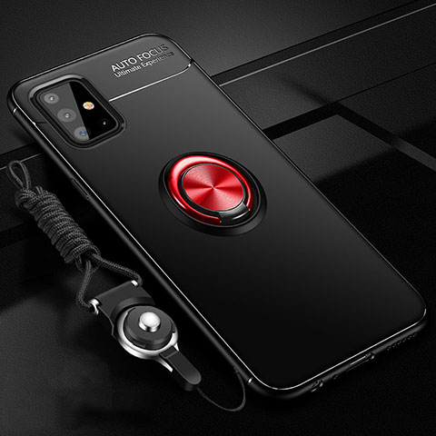 Funda Silicona Carcasa Ultrafina Goma con Magnetico Anillo de dedo Soporte para Samsung Galaxy M40S Rojo y Negro
