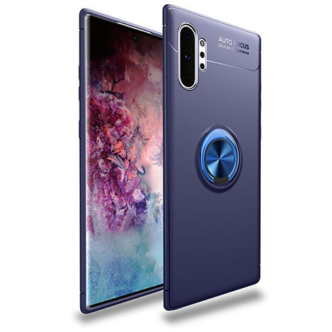 Funda Silicona Carcasa Ultrafina Goma con Magnetico Anillo de dedo Soporte para Samsung Galaxy Note 10 Plus 5G Azul