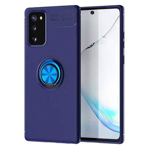 Funda Silicona Carcasa Ultrafina Goma con Magnetico Anillo de dedo Soporte para Samsung Galaxy Note 20 5G Azul