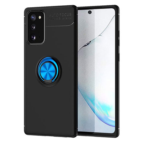 Funda Silicona Carcasa Ultrafina Goma con Magnetico Anillo de dedo Soporte para Samsung Galaxy Note 20 5G Azul y Negro