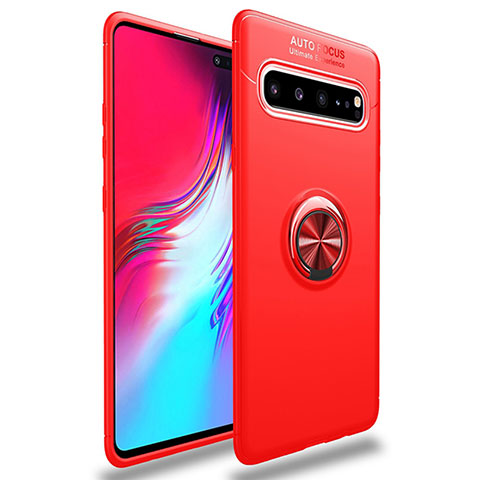 Funda Silicona Carcasa Ultrafina Goma con Magnetico Anillo de dedo Soporte para Samsung Galaxy S10 5G SM-G977B Rojo