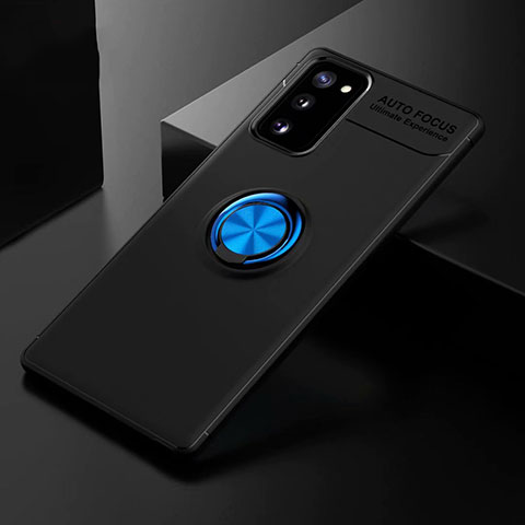 Funda Silicona Carcasa Ultrafina Goma con Magnetico Anillo de dedo Soporte para Samsung Galaxy S20 FE 5G Azul y Negro